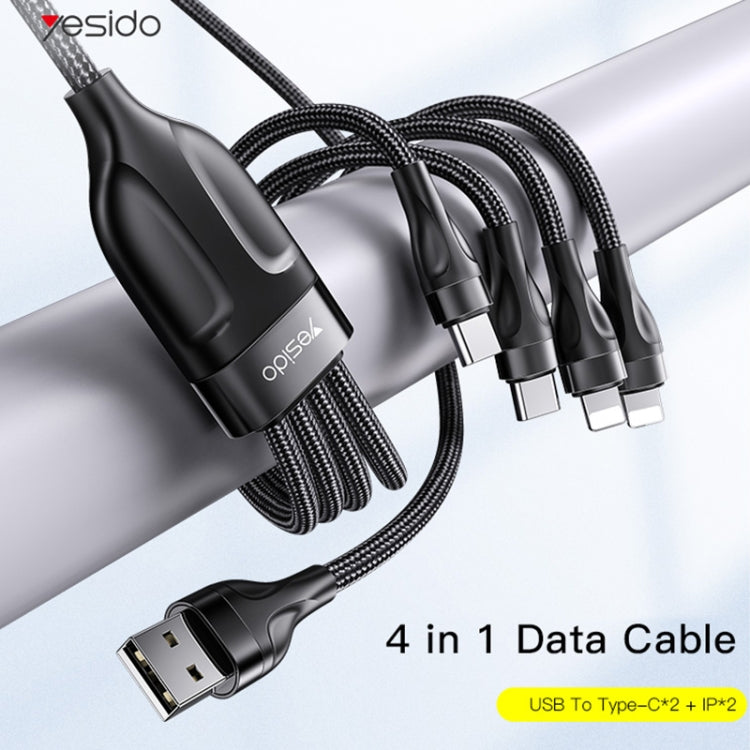 YESIDO CA111 1.2m 4A USB to Dual Type-C + Dual 8 Pin Charging Cable(Black)