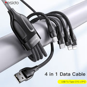 YESIDO CA111 1.2m 4A USB to Dual Type-C + Dual 8 Pin Charging Cable(Black)