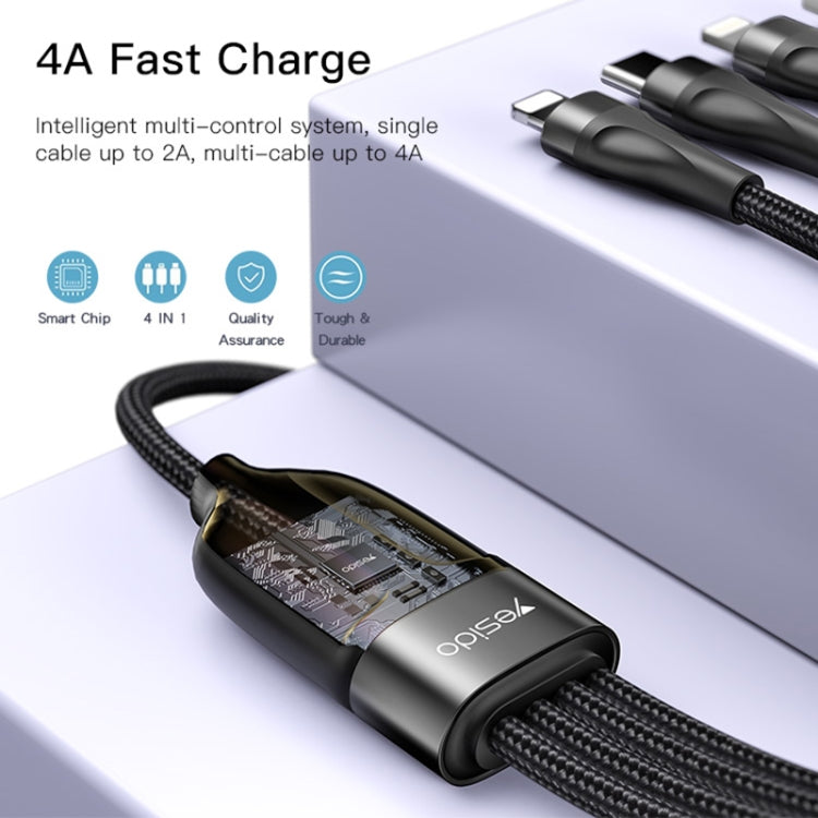 YESIDO CA111 1.2m 4A USB to Dual Type-C + Dual 8 Pin Charging Cable(Black)