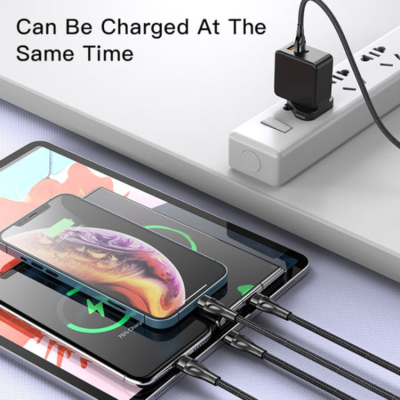 YESIDO CA111 1.2m 4A USB to Dual Type-C + Dual 8 Pin Charging Cable(Black)