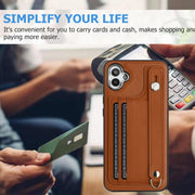 For Samsung Galaxy A04E / F04 / M04 Shockproof Leather Phone Case with Wrist Strap(Brown)