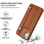For Samsung Galaxy A04E / F04 / M04 Shockproof Leather Phone Case with Wrist Strap(Brown)