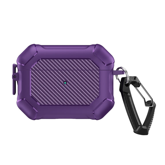 For AirPods Pro 2 Carbon Brazing Dimension TPU+PC Headphone Protective Cover with Switch Lock & Carabiner(Purple)