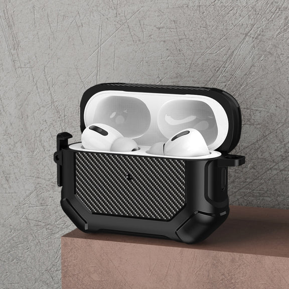 For AirPods Pro 2 Carbon Brazing Dimension TPU+PC Headphone Protective Cover with Switch Lock & Carabiner(Green)