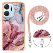 For Honor X7a Electroplating Marble Dual-side IMD Phone Case with Lanyard(Rose Red 014)
