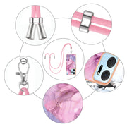 For Honor X7a Electroplating Marble Dual-side IMD Phone Case with Lanyard(Pink 013)