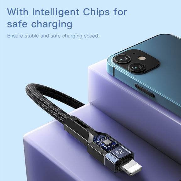 YESIDO CA107 1.2m 2.4A USB-C / Type-C to 8 Pin OD0.6 Charging Data Cable(Black+Blue)