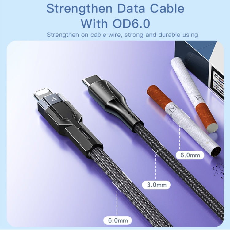 YESIDO CA107 1.2m 2.4A USB-C / Type-C to 8 Pin OD0.6 Charging Data Cable(Black+Blue)