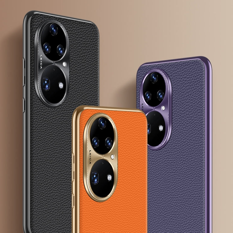 For Huawei Mate 60 Litchi Texture Genuine Leather Phone Case(Purple)