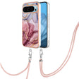 For Google Pixel 9 / 9 Pro Electroplating Marble Dual-side IMD Phone Case with Lanyard(Rose Red 014) - Google Cases by PMC TechLife | Online Shopping South Africa | PMC TechLife | Buy Now Pay Later Mobicred