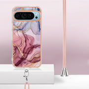 For Google Pixel 9 / 9 Pro Electroplating Marble Dual-side IMD Phone Case with Lanyard(Rose Red 014)