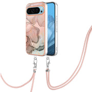For Google Pixel 9 / 9 Pro Electroplating Marble Dual-side IMD Phone Case with Lanyard(Rose Gold 015)