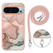 For Google Pixel 9 / 9 Pro Electroplating Marble Dual-side IMD Phone Case with Lanyard(Rose Gold 015)