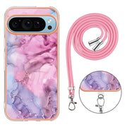 For Google Pixel 9 / 9 Pro Electroplating Marble Dual-side IMD Phone Case with Lanyard(Pink 013)