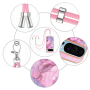For Google Pixel 9 / 9 Pro Electroplating Marble Dual-side IMD Phone Case with Lanyard(Pink 013)