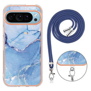 For Google Pixel 9 / 9 Pro Electroplating Marble Dual-side IMD Phone Case with Lanyard(Blue 018)