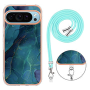 For Google Pixel 9 / 9 Pro Electroplating Marble Dual-side IMD Phone Case with Lanyard(Green 017)