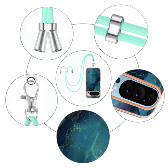 For Google Pixel 9 / 9 Pro Electroplating Marble Dual-side IMD Phone Case with Lanyard(Green 017)