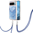 For Google Pixel 9 Pro XL Electroplating Marble Dual-side IMD Phone Case with Lanyard(Blue 018) - Google Cases by PMC TechLife | Online Shopping South Africa | PMC TechLife | Buy Now Pay Later Mobicred