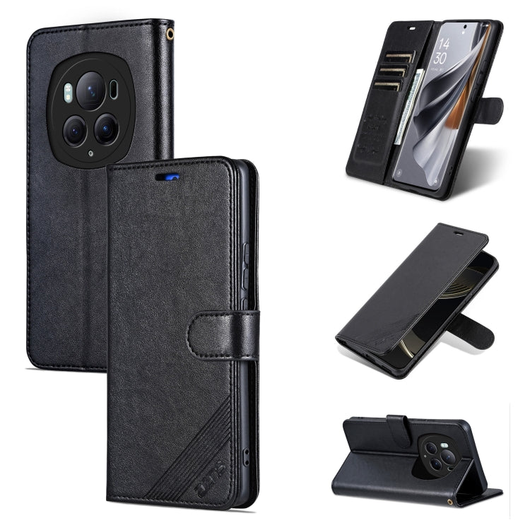 For Honor Magic6 Pro AZNS Sheepskin Texture Flip Leather Phone Case(Black)