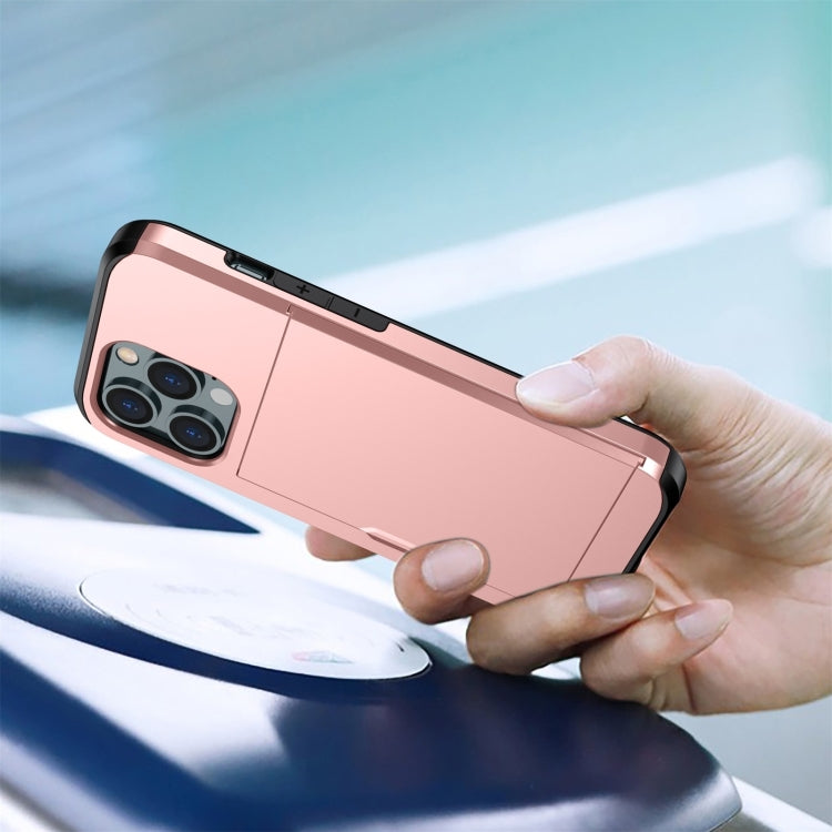 For iPhone 15 Pro Shockproof Armor Phone Case with Slide Card Slot(Dark Blue)