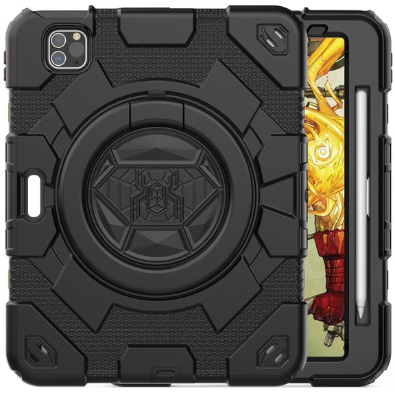 For iPad Pro 11 2022 / 2021 / 2020 Spider Rotation Handle Silicone Hybrid PC Tablet Case(Black)
