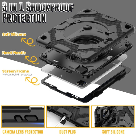 For iPad Pro 11 2022 / 2021 / 2020 Spider Rotation Handle Silicone Hybrid PC Tablet Case(Black)