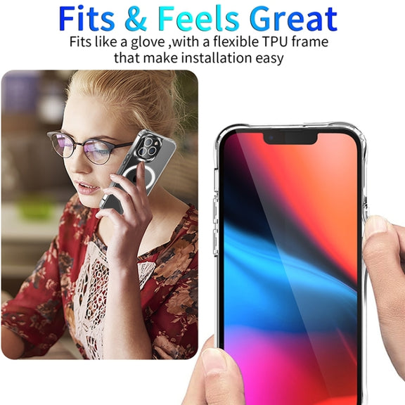 For iPhone 15 Pro MagSafe Magnetic Four Corner Airbags Phone Case(Transparent)