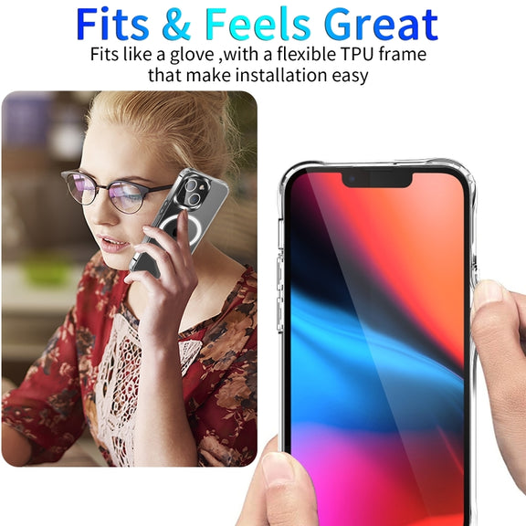 For iPhone 15 Plus MagSafe Magnetic Four Corner Airbags Phone Case(Transparent)