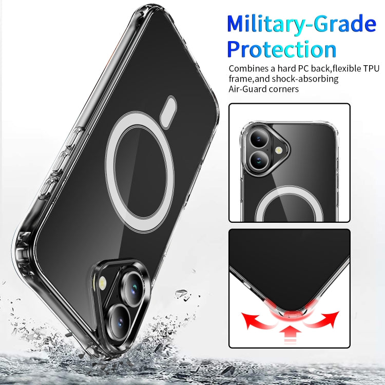 For iPhone 16 Plus Four Corner Airbags MagSafe Magnetic Phone Case(Transparent)