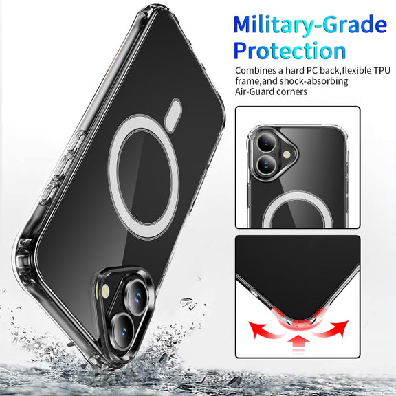 For iPhone 16 Plus Four Corner Airbags MagSafe Magnetic Phone Case(Transparent)