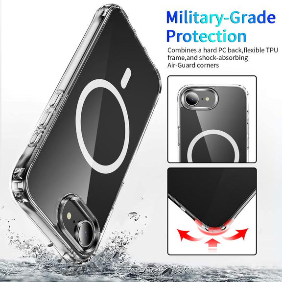 For iPhone 16e Four Corner Airbags MagSafe Magnetic Phone Case(Transparent)