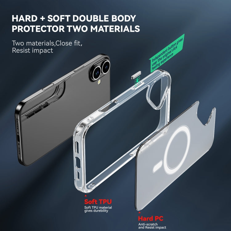 For iPhone 16 MagSafe Clear Acrylic PC +TPU Phone Case(Transparent)