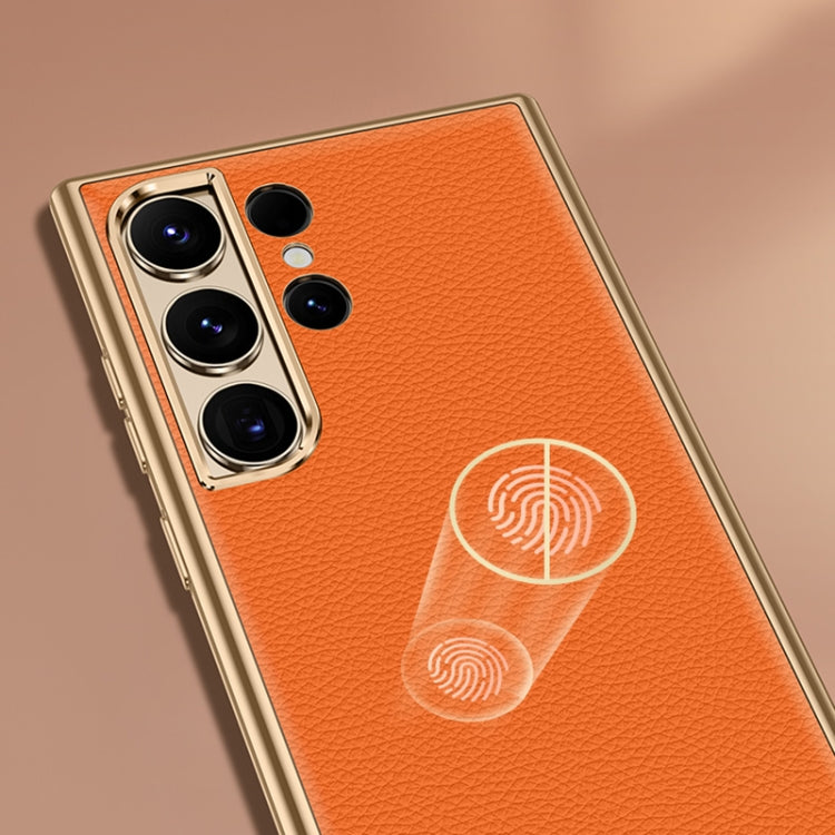 For Samsung Galaxy S23 Ultra 5G Litchi Texture Genuine Leather Phone Case(Orange)