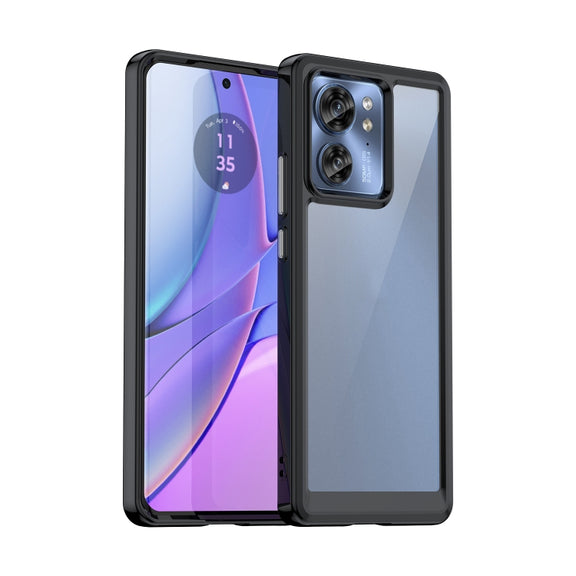 For Motorola Edge 2023 US Colorful Series Acrylic Hybrid TPU Phone Case(Black)