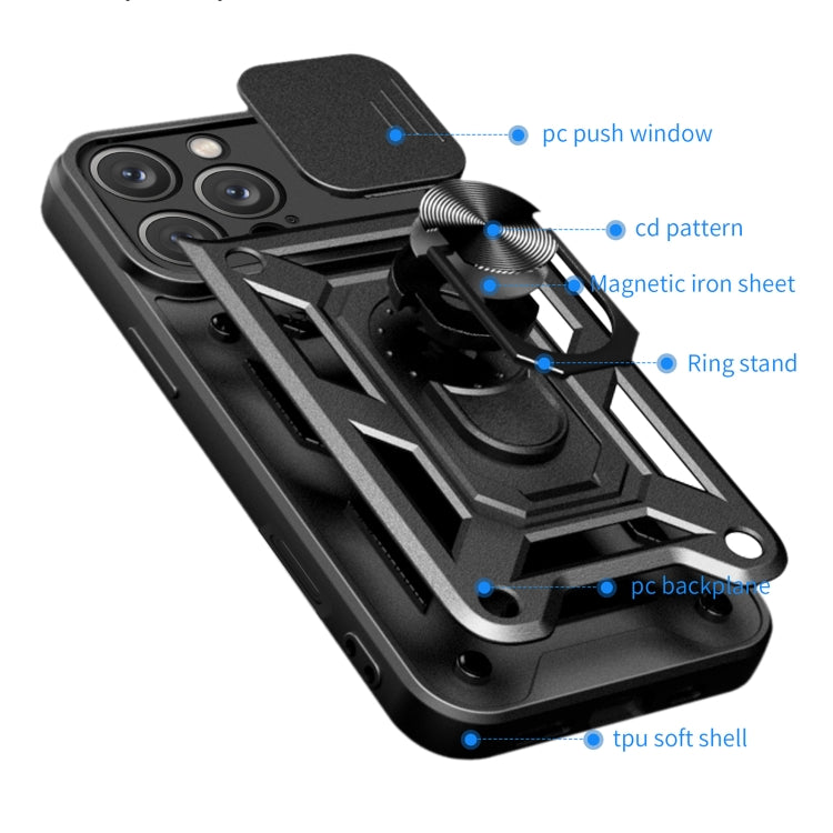 For iPhone 16 Pro Max Sliding Camera Cover Design TPU+PC Phone Case(Black)
