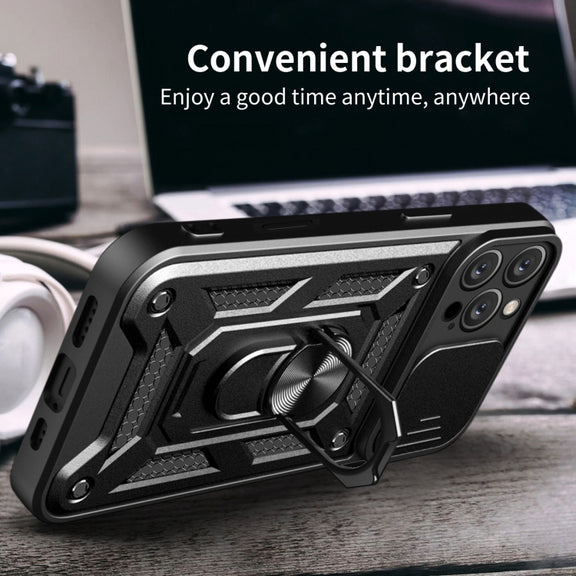 For iPhone 16 Pro Max Sliding Camera Cover Design TPU+PC Phone Case(Black)