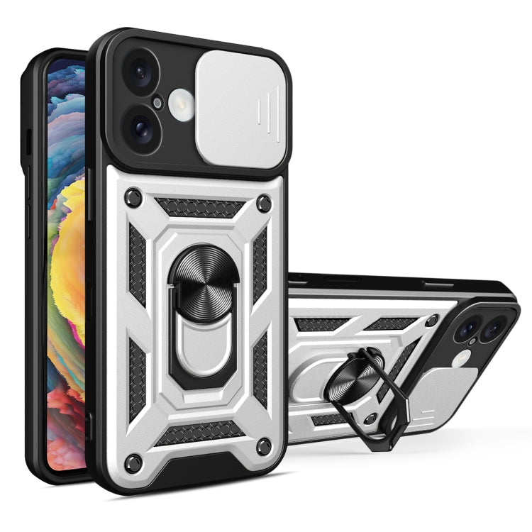 For iPhone 16 Sliding Camera Cover Design TPU+PC Phone Case(Silver)