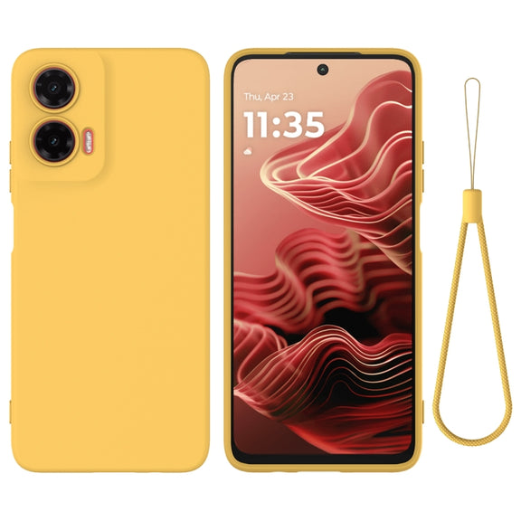 For Motorola Moto G35 Solid Color Liquid Silicone Dropproof Full Coverage Phone Case(Yellow)