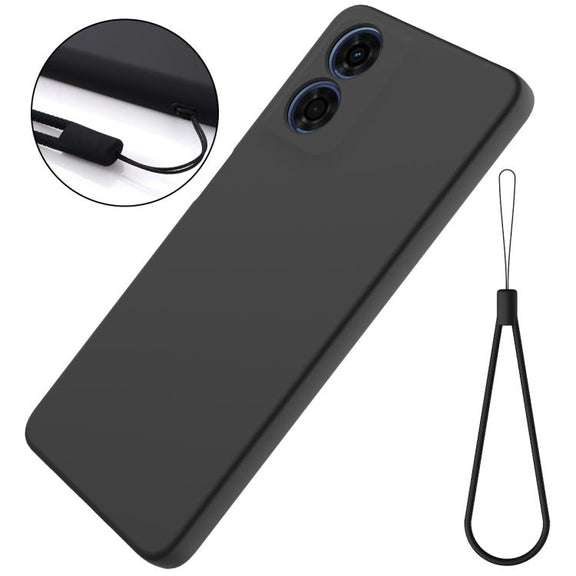 For Motorola Moto G04S 4G / E14 4G Solid Color Liquid Silicone Dropproof Full Coverage Phone Case(Black)