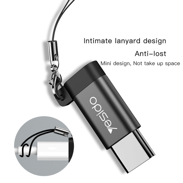 Yesido GS04 Type-C to Micro USB Mini Connector Adapter with Keychain(Black)