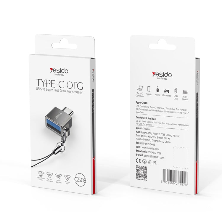 Yesido GS08 Type-C to USB 3.0 OTG Mini Connector Adapter with Keychain(Black)