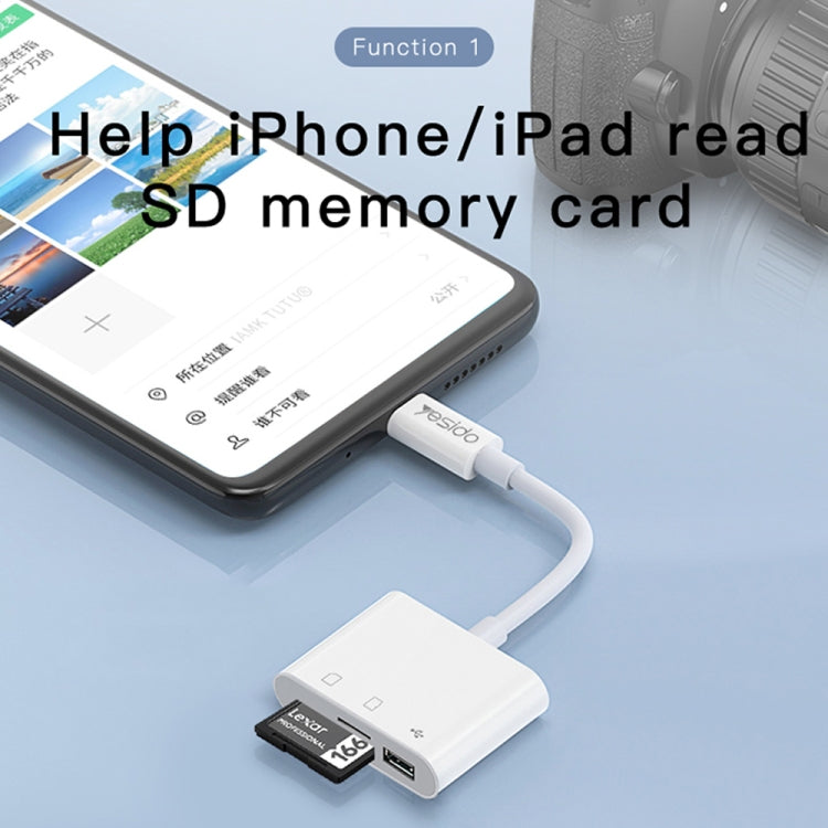 Yesido GS11 2 in 1 Multi-Function TF Card + SD Card to 8 Pin Converter Adapter(White)