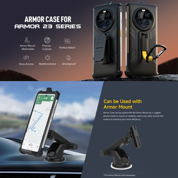 For Ulefone Armor 23 Ultra Ulefone Back Clip Phone Case with Carabiner(Black)