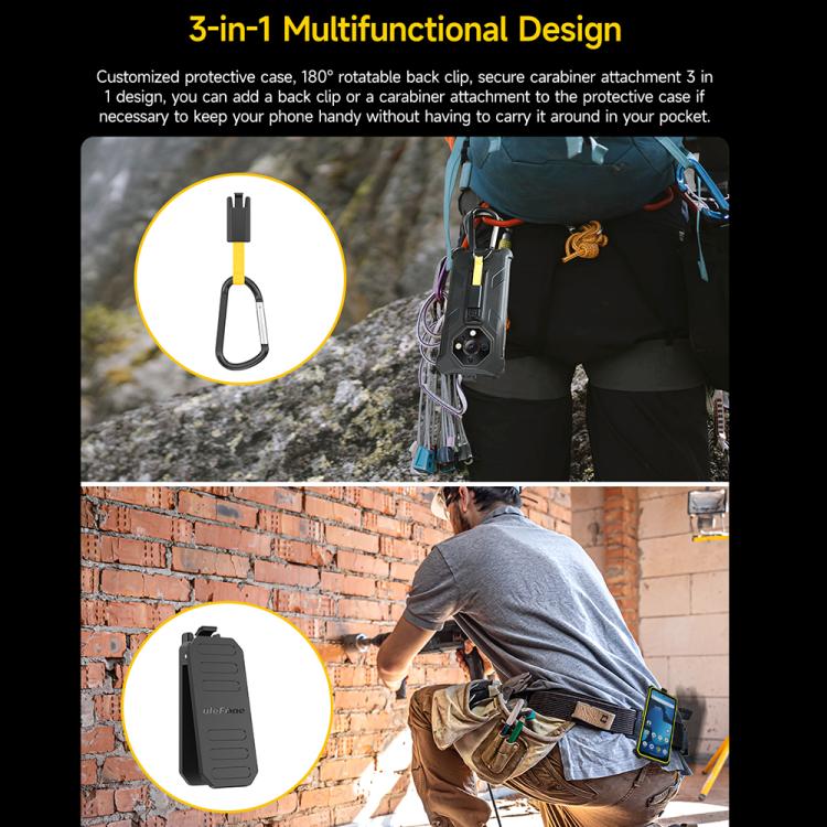 For Ulefone Armor X16 / X16 Pro Ulefone Back Clip Phone Case with Carabiner(Black)