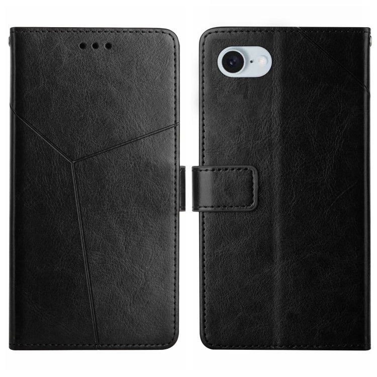 For iPhone 16e HT01 Y-shaped Pattern Flip Leather Phone Case(Black)