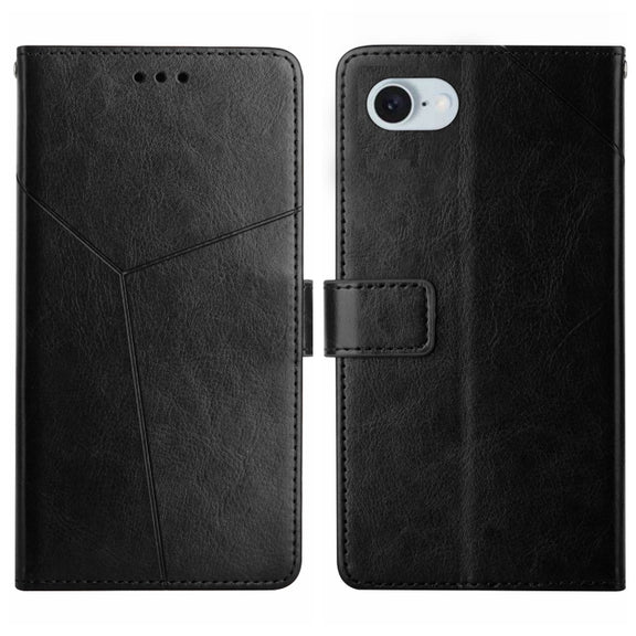 For iPhone 16e HT01 Y-shaped Pattern Flip Leather Phone Case(Black)