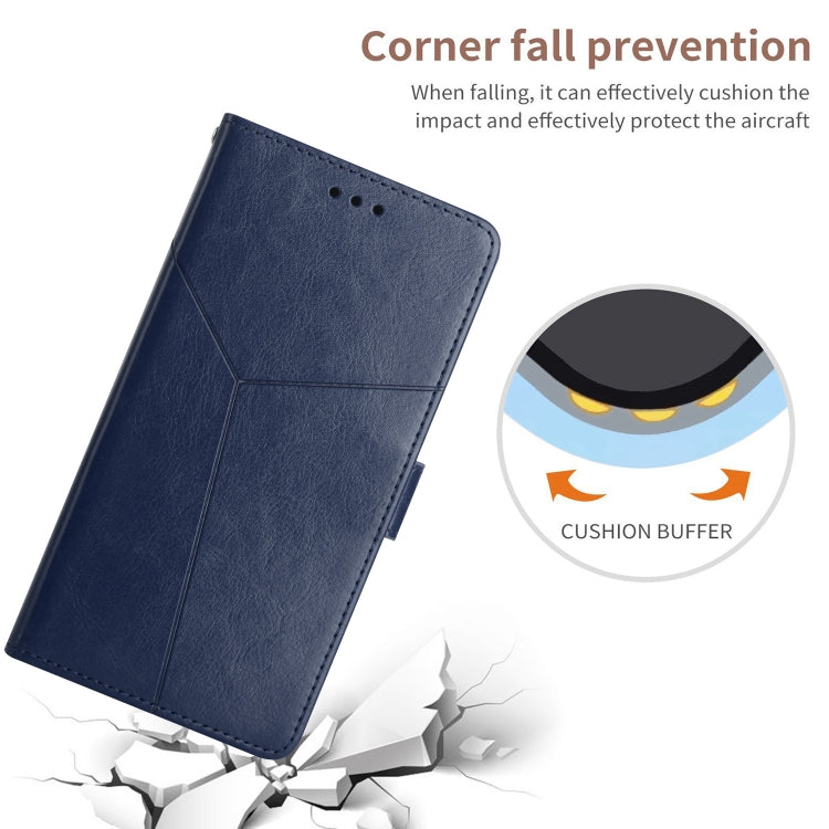 For iPhone 16 Plus HT01 Y-shaped Pattern Flip Leather Phone Case(Blue)