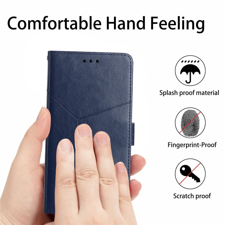 For iPhone 16 Plus HT01 Y-shaped Pattern Flip Leather Phone Case(Blue)