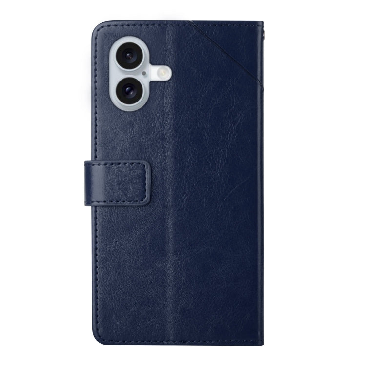 For iPhone 16 HT01 Y-shaped Pattern Flip Leather Phone Case(Blue)
